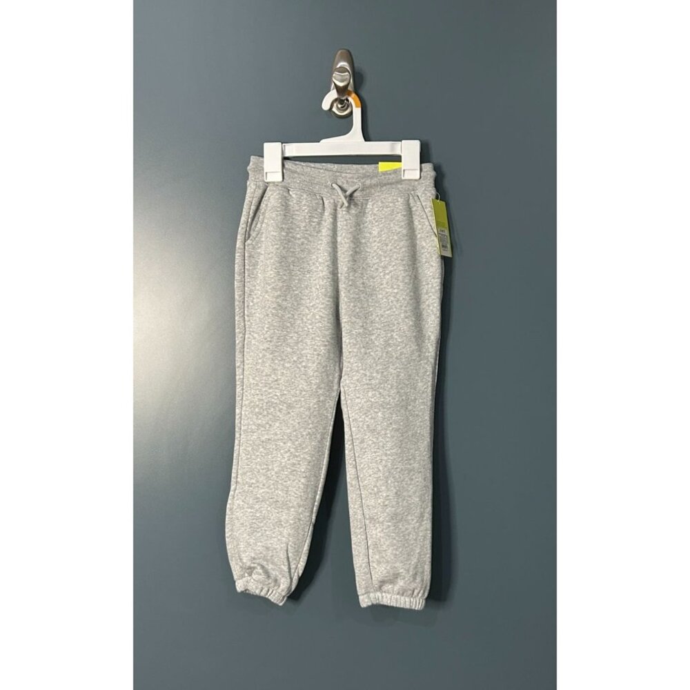 NWT All in Motion Heather Gray Kids Fleece Jogger Pants S (6/7) With Elastic Wai